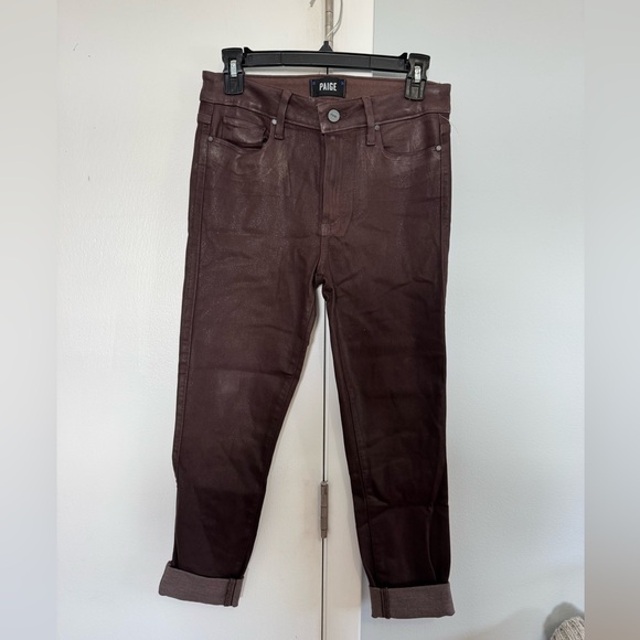 Paige maroon skinny jeans with sheen. Size 27. - Picture 1 of 6